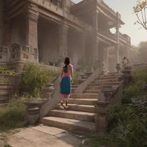 Women walking up in stairs in india