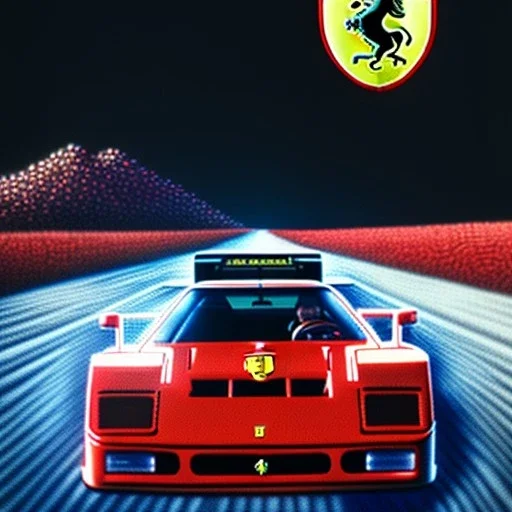 fullbody Drawing of 'Ferrari F40',intricate detail,andrea bonelli,Kilian Eng,Ohrai,evan lee,three quarters frontal aerial view,toned colors,16k