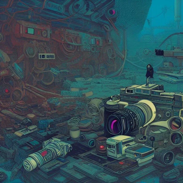 Camera., concept art, hyper detailed, asaf hanuka, dan mumford, kilian eng, post-apocalyptic, oil on canvas