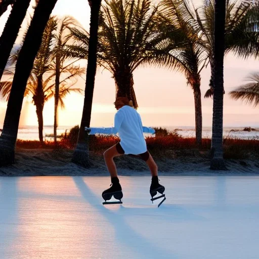 Andando de Skate ao nascer do sol na calçada da praia