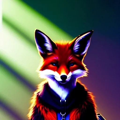 a fox fursona, darker colors, master quality, backlighting, soft lights, full body portrait, in frame, 8k, perfectly drawn face, well drawn, realistic, humanoid, furry, cyberpunk, digitigrade legs, fur, female