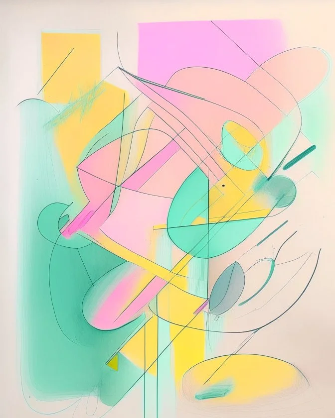 Abstract pastel painting with sketchy pencil outlines