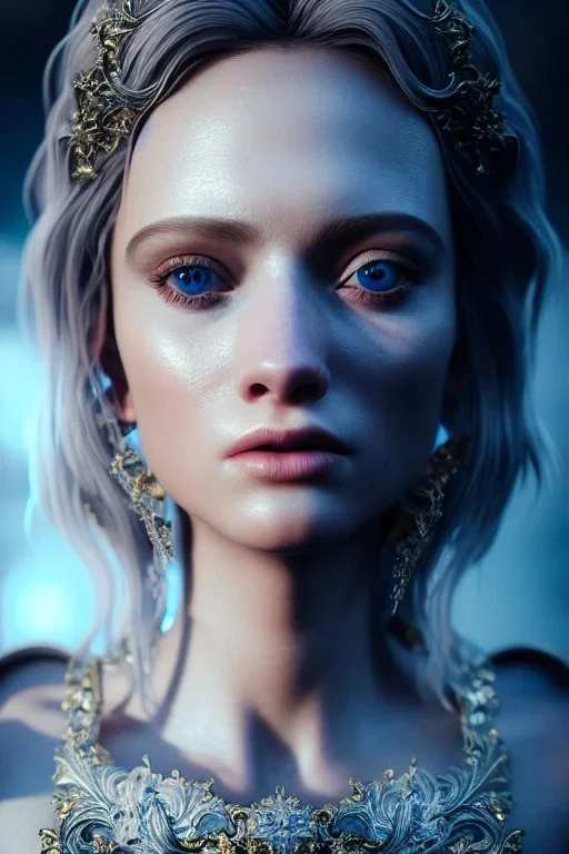 portrait of samantha prince set in ice cold, cinematic lighting, photorealistic, ornate, intricate, realistic, detailed, volumetric light and shadow, hyper HD, octane render, unreal engine 5 insanely detailed and intricate, hypermaximalist, elegant, ornate, hyper-realistic, super detailed --v 4