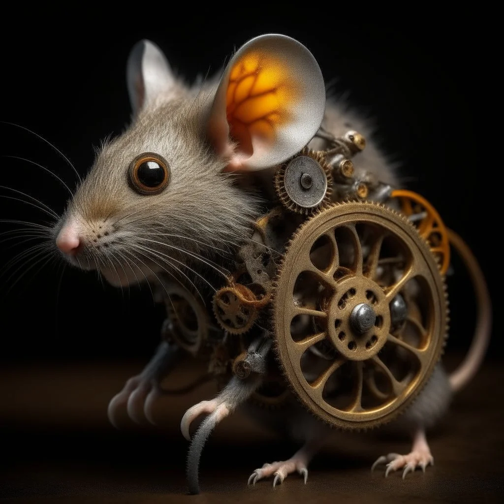 a rat with gears in it's face