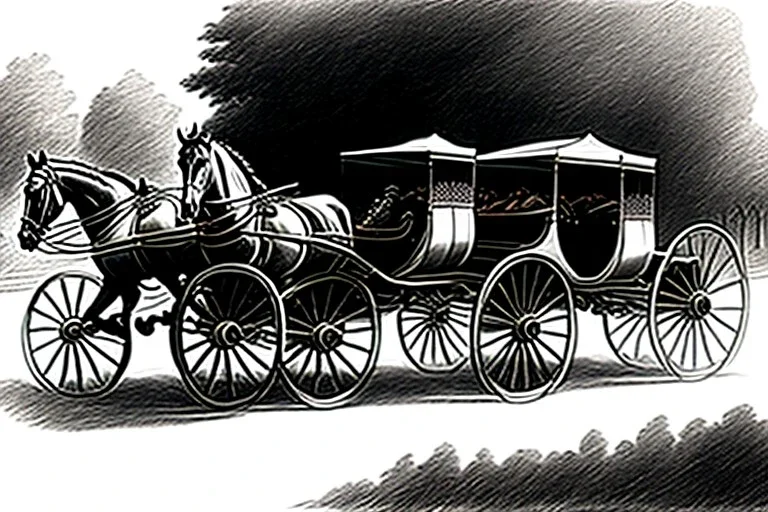 Fiacre, landauer carriage with two horses in Vienna. Pencil sketch. Realistic.