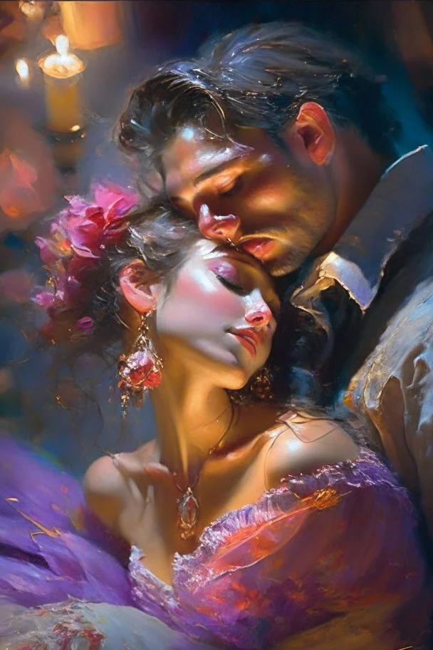 Spanish lovers enchanting love night Nikon D850 extremely detailed Award winning photography fantasy illustration studio lighting high detail fantastic view magical Pino Daeni