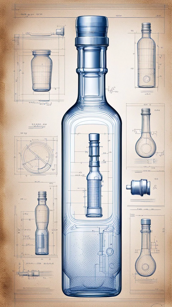 blueprint of bottle with a screw cork inside