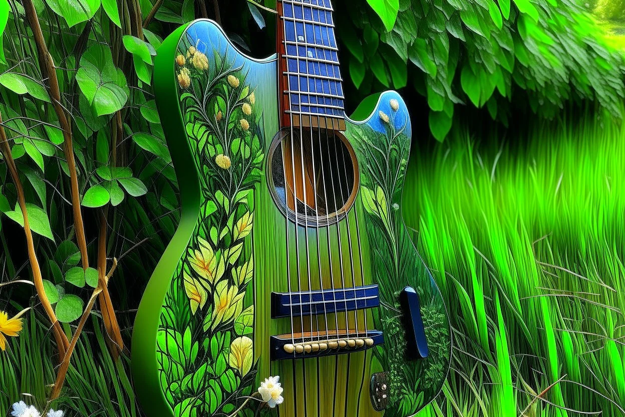 A green nature guitar painted by Edward Hicks