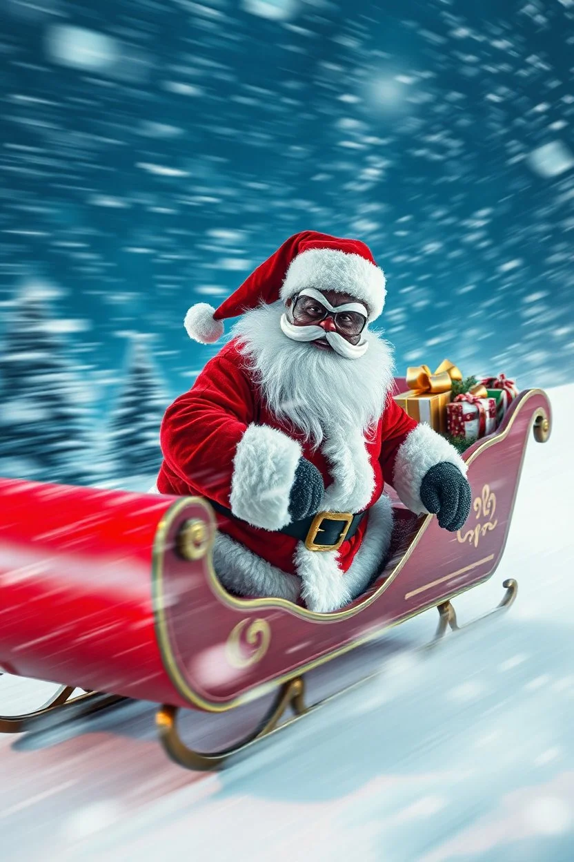 santa beast motion blur background in sleigh and snow storm