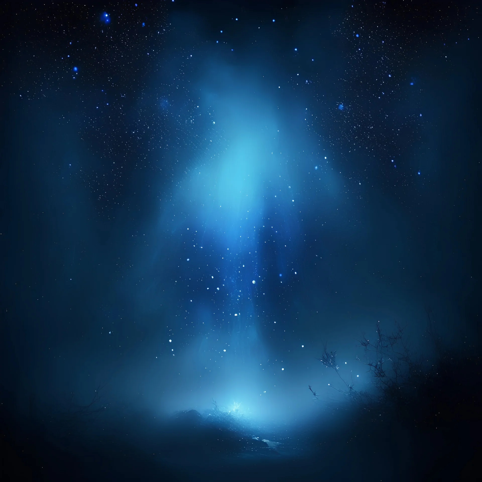 mystical fog, dark blue glowing light, fantasy, magic, dark, stars, sparkle