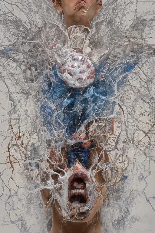 Capture the essence of anxiety through an art piece depicting a person's struggle with overwhelming pressures with a vacuumed plastic covering a person's face and he can't breath