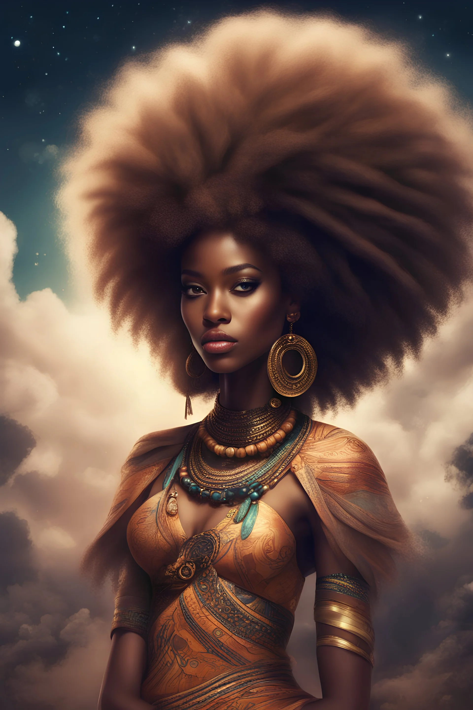 african fantasy girl with long big afro hair