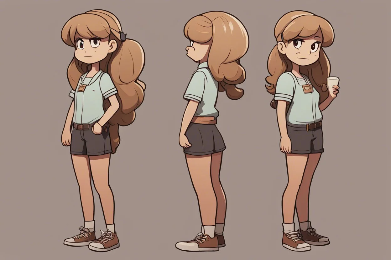 персонаж из вселенной Гравити Фолз, Персонаж женского пола, полного телосложения и низкого роста. Цвет кожи персонажа — капучино. Волосы персонажа светлые с холодным подтоном, собраны в два длинных хвоста. По текстуре волосы персонажа прямые. У персонажа есть длинная челка. Глаза у него/нее янтарные. Персонаж носит одежду в стиле "колониальный". Слово для вдохновения образа персонажа (тут вообще все) — зелень.