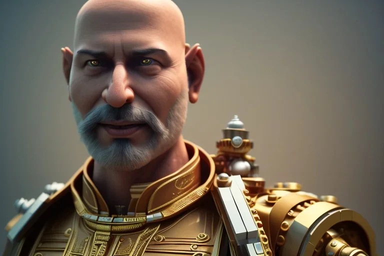 portrait of a bald and shaved Atul Bhardwaj building lego, steampunk, brown eyes, no facial hair, steampunk, unreal 5, octane render, cinema4d, dynamic lighting, soft lighting, 4k, redshift render, highly detailed, hyper realistic