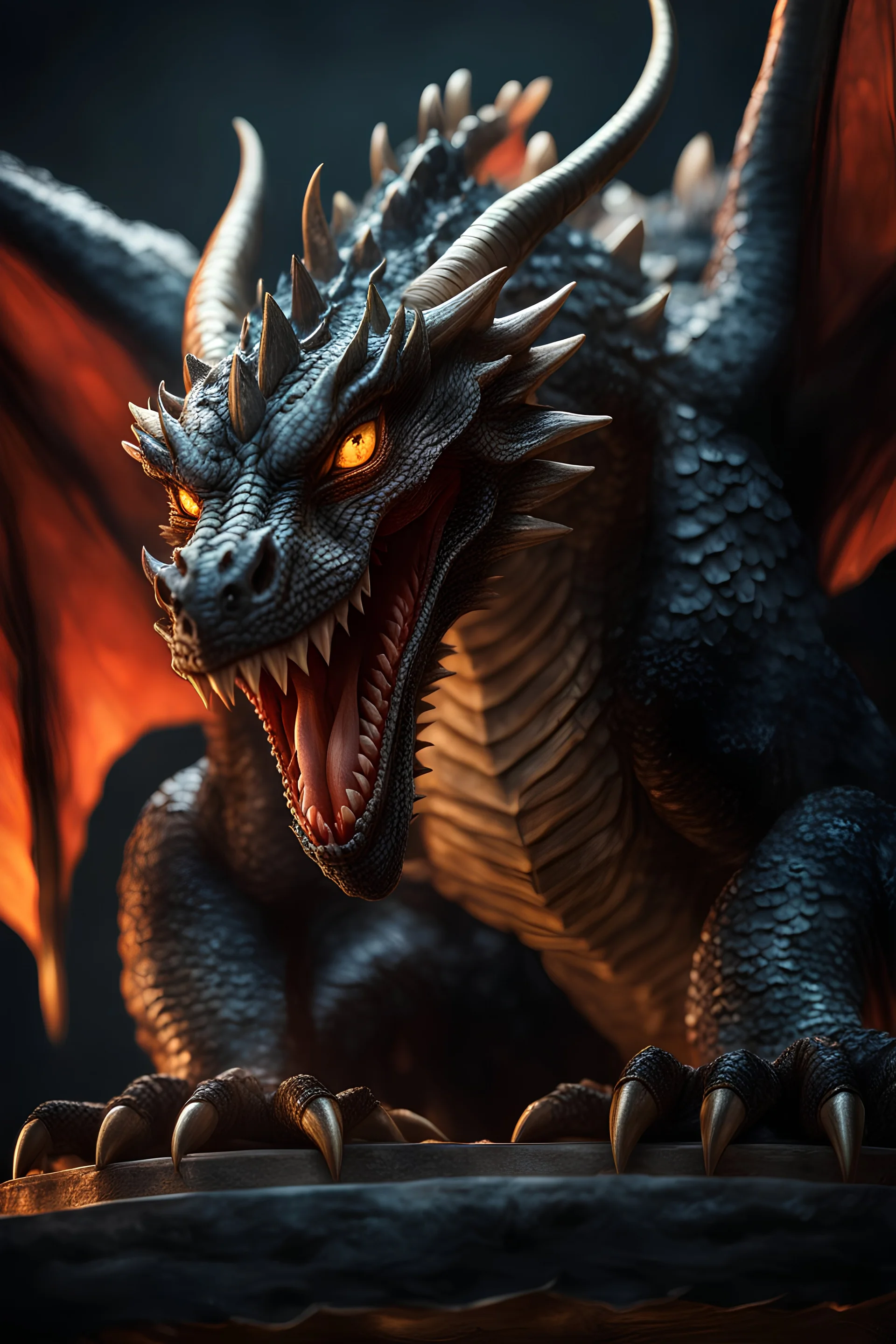 incredible detailed shot of a magnificent dragon waking up from a thousand years of sleep, the gaze of half-open eyes driving you insane, concept art by Antonio Manzanedo, Cinematic lighting, Volumetric lighting, Epic composition, Photorealism, Bokeh blur, Very high detail, Sony Alpha α7, ISO1900, Character design, Unreal Engine, Octane render, HDR, Subsurface scattering