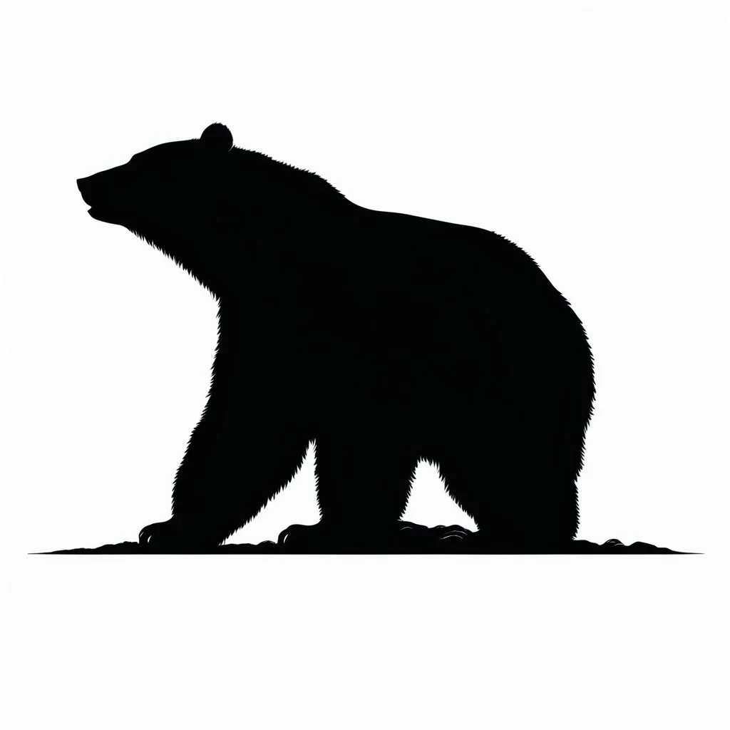 silhouette of a bear, letterpress style, minimalistic high contrast pencil art