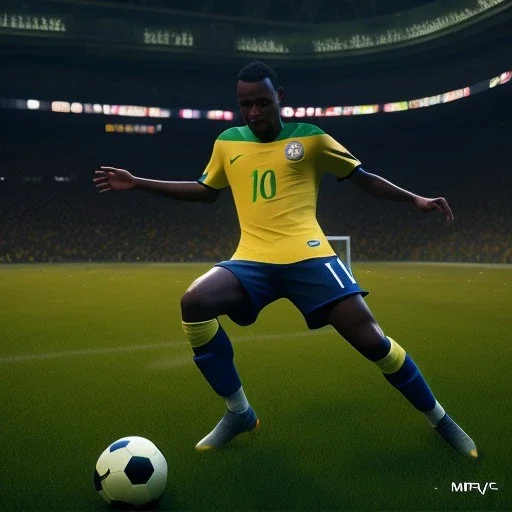 Football Brazil Pele,shallow depth of field, macro lens, unreal engine 5, ultra detailed, realistic signature TD