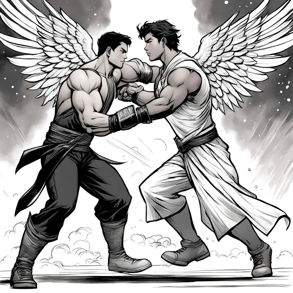 Jacob wrestling with angel: page by artist Harvey Tolibao and colorist Rebecca Nalty for a tale