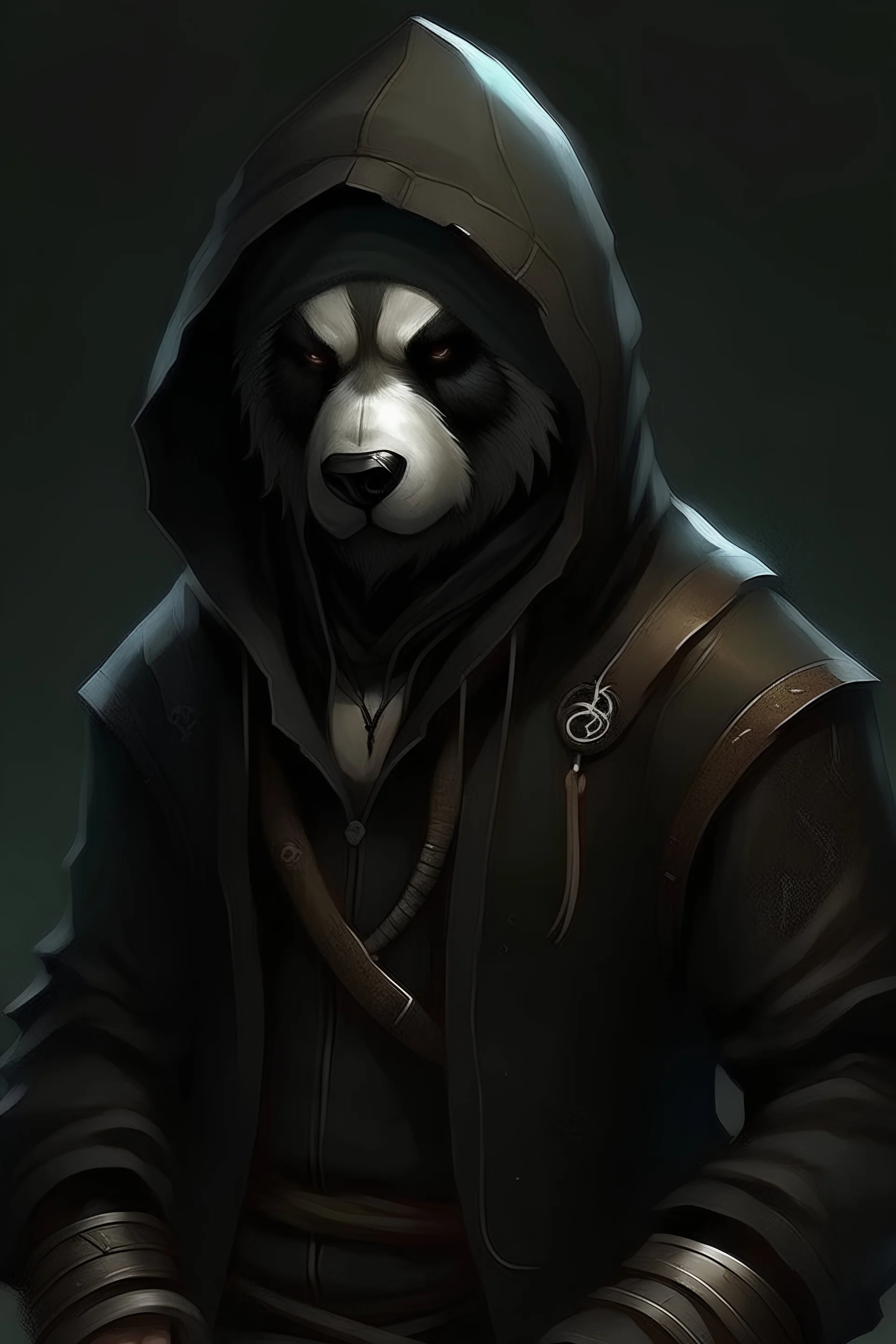 Panda male, Rogue, black clothes, hooded