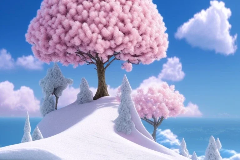 pink castel and pink tree and snow