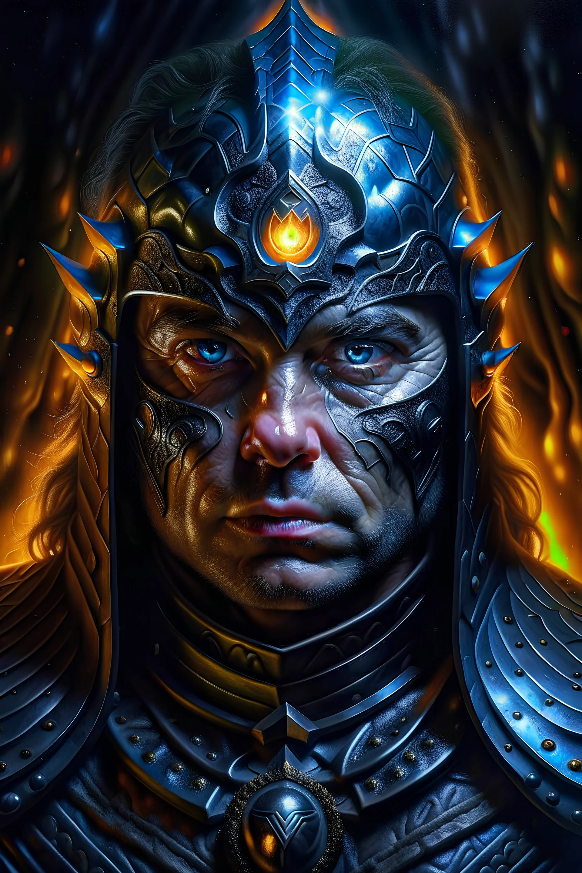 Ultra detailed fullbody Portrait in oil on canvas of Darkness Villain with Armor,intense stare,extremely detailed digital painting, extremely detailed face,crystal clear Big eyes, mystical colors ,perfectly centered image, perfect composition, rim light, beautiful lighting,masterpiece,8k, stunning scene, raytracing, anatomically correct, in the style of robert e howard and Ken Kelley and Ohrai Noriyoshi and Simon Bisley and tomzj1