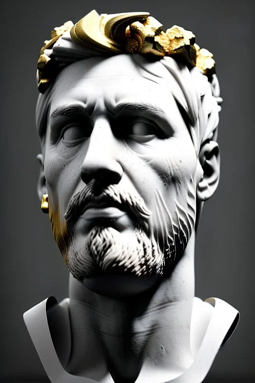 Ultra Realistic image, Roman sculpture bust, clean white marble material, Lionel Messi, gold crown, one gold star, gradient background, cinematic lighting, god light, 4k resolution, smooth details, ornate details, soft lighting, unreal engine 5, art station, substance 3d.