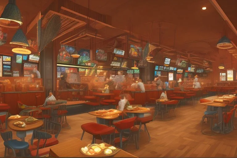 fast food restaurant and the colors for it is brown and without chairs