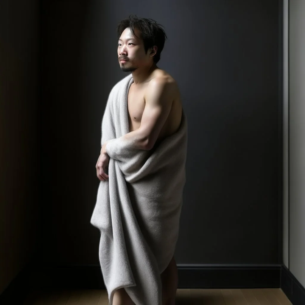 person, just after shower, whole body, wearing no towel