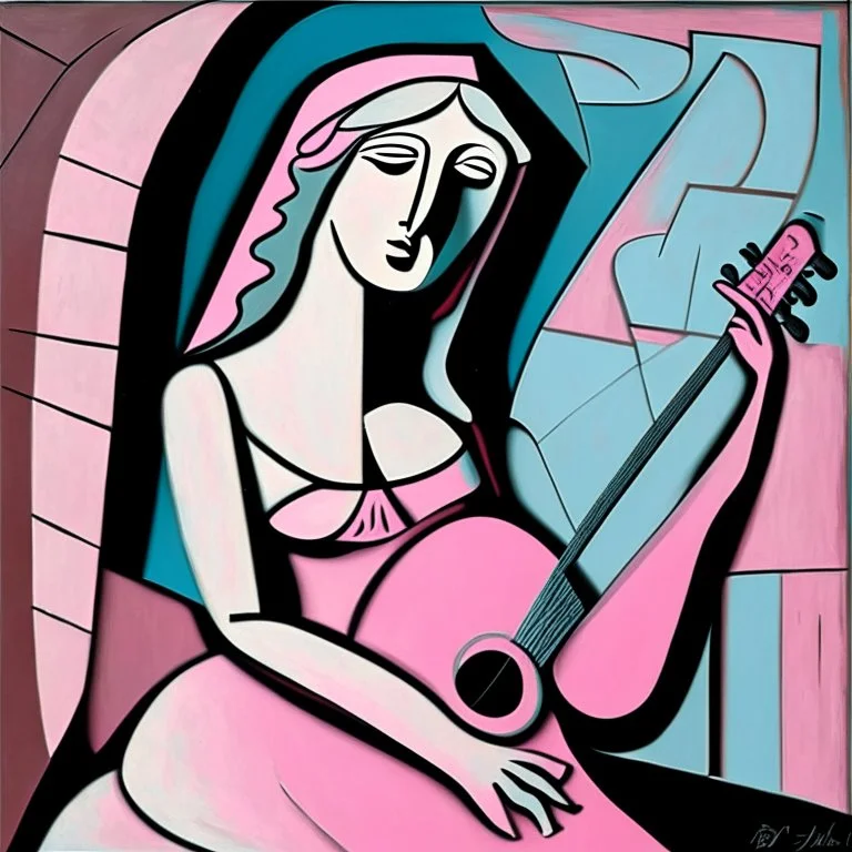 picasso Neoclassicism pink woman and guitar