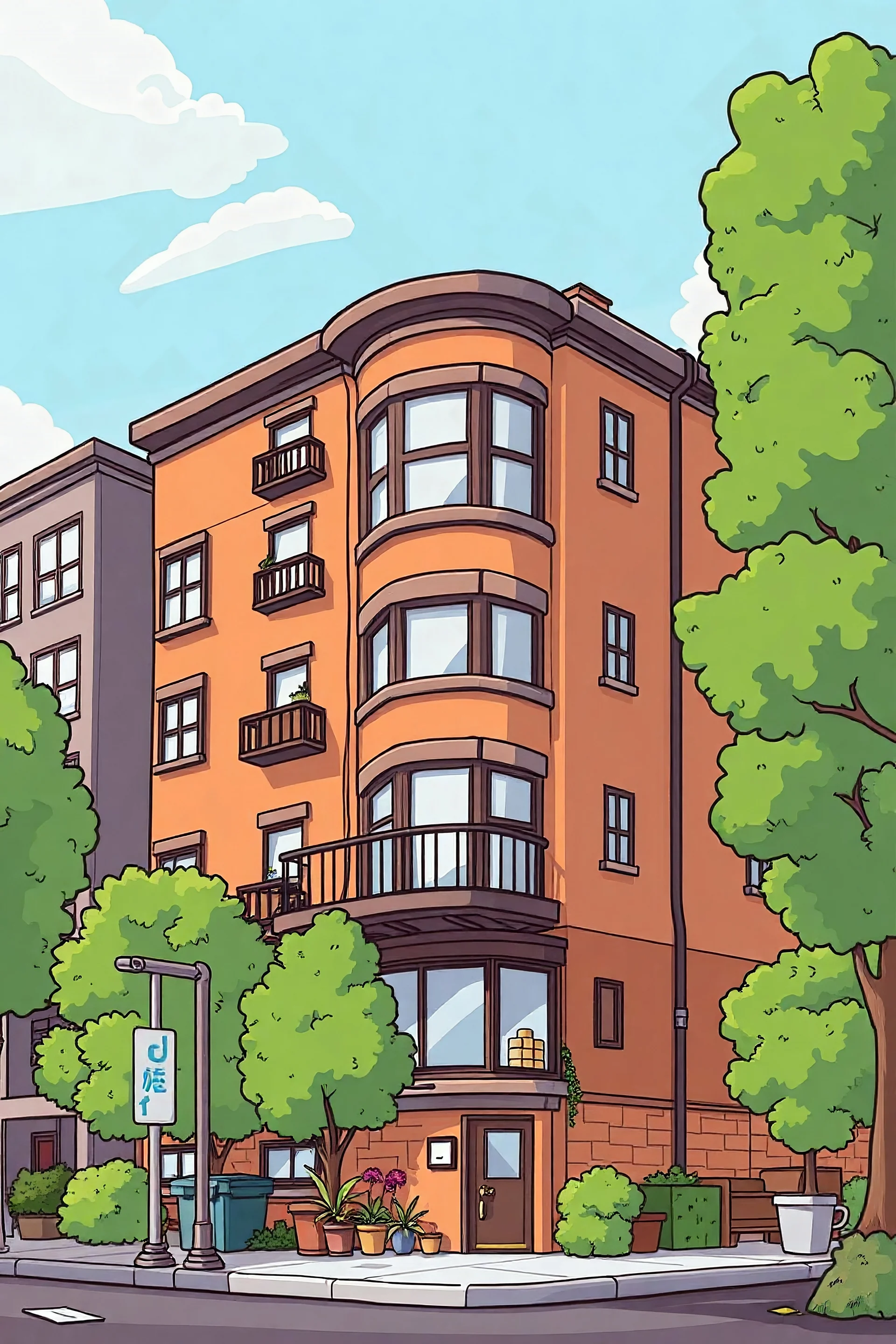 apartment building, cartoon