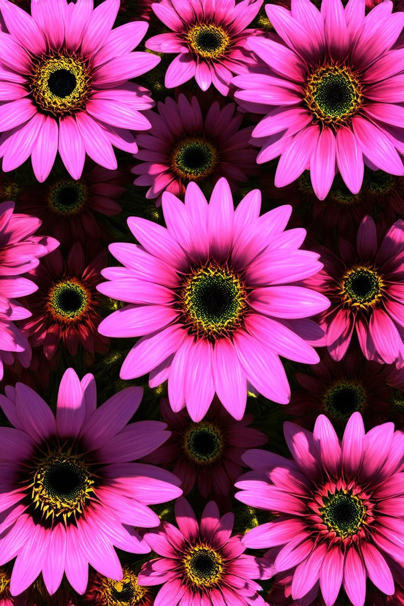 A surreal geometrical interpretation of Pink Gerber Daisies; Dynamic Cubism