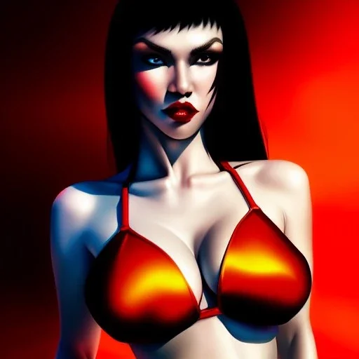 ultra detailed portrait of beautiful Vampirella and wearing a bikini plate armor, extremely detailed digital painting, extremely detailed face, in the style of pablo oliveira, mystical colors, rim light, beautiful lighting, 8 k, stunning scene, raytracing