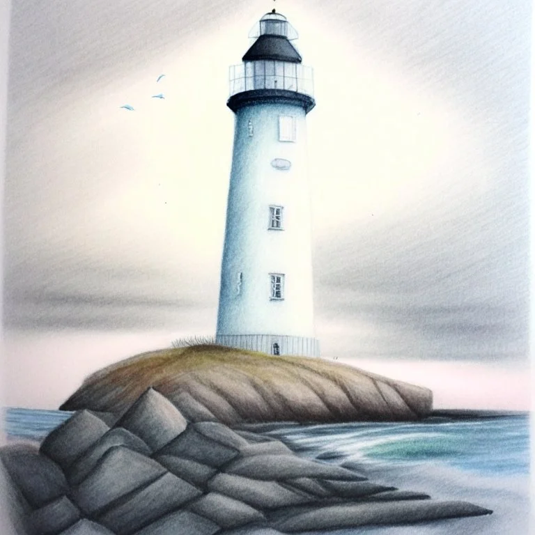 A pastel pencil drawing of Utsira Lighthouse in Norway