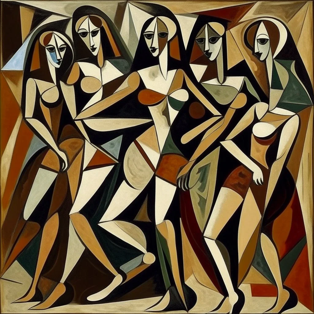 picasso 5 dansende vrouwen kubisme bruin