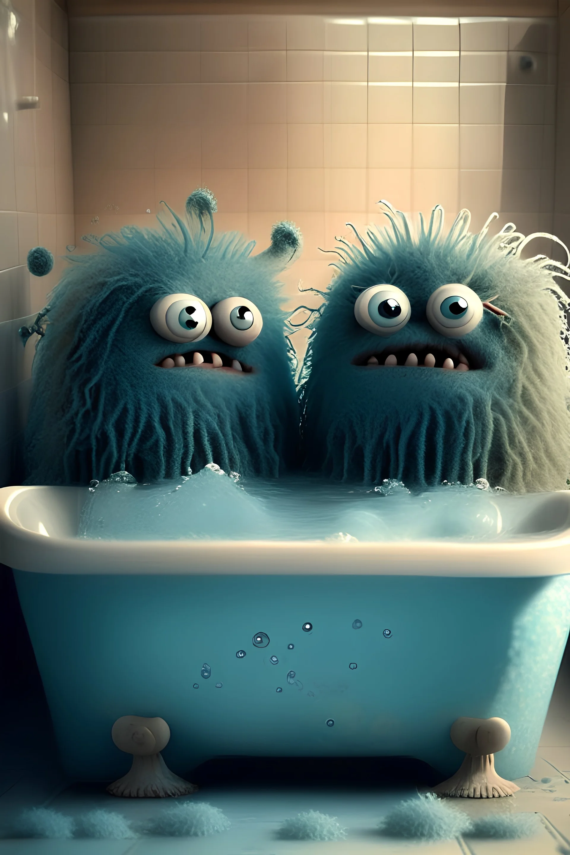 tiny bathtub hairy monsters