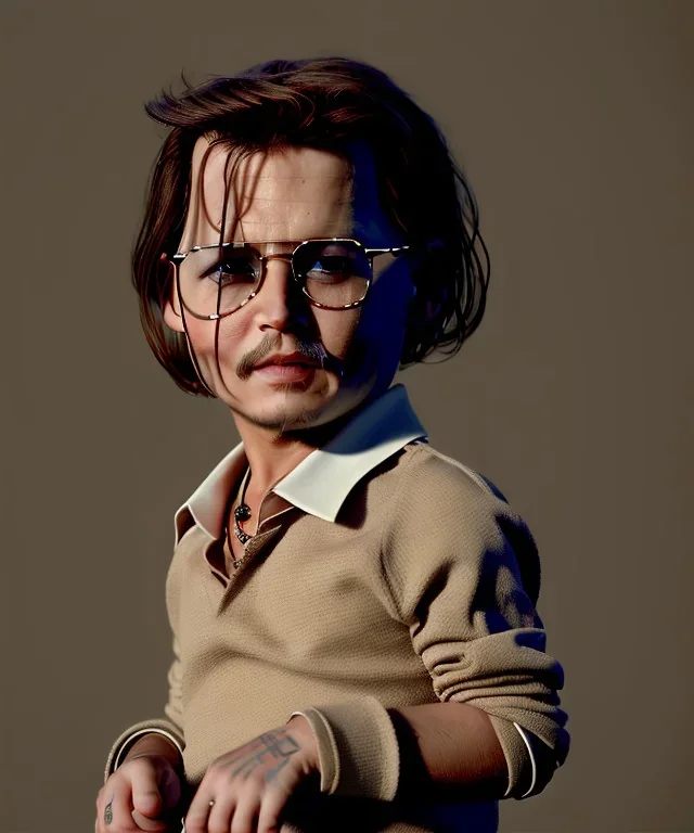 Johnny Depp toddler, full body, shoe, car, soft, dramatic lighting, hyper realistic