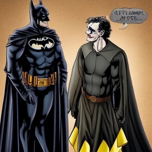 batman discussing with joker as an ancient Greek philosopher's costume