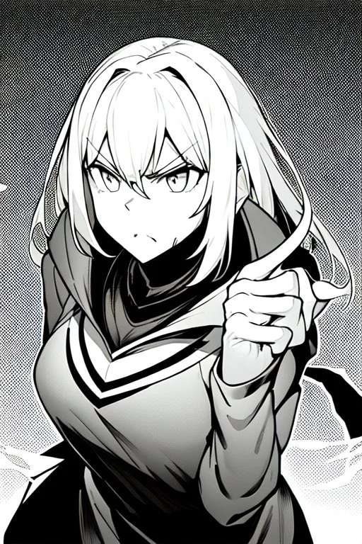 angry blonde girl, angry pose, greyscale