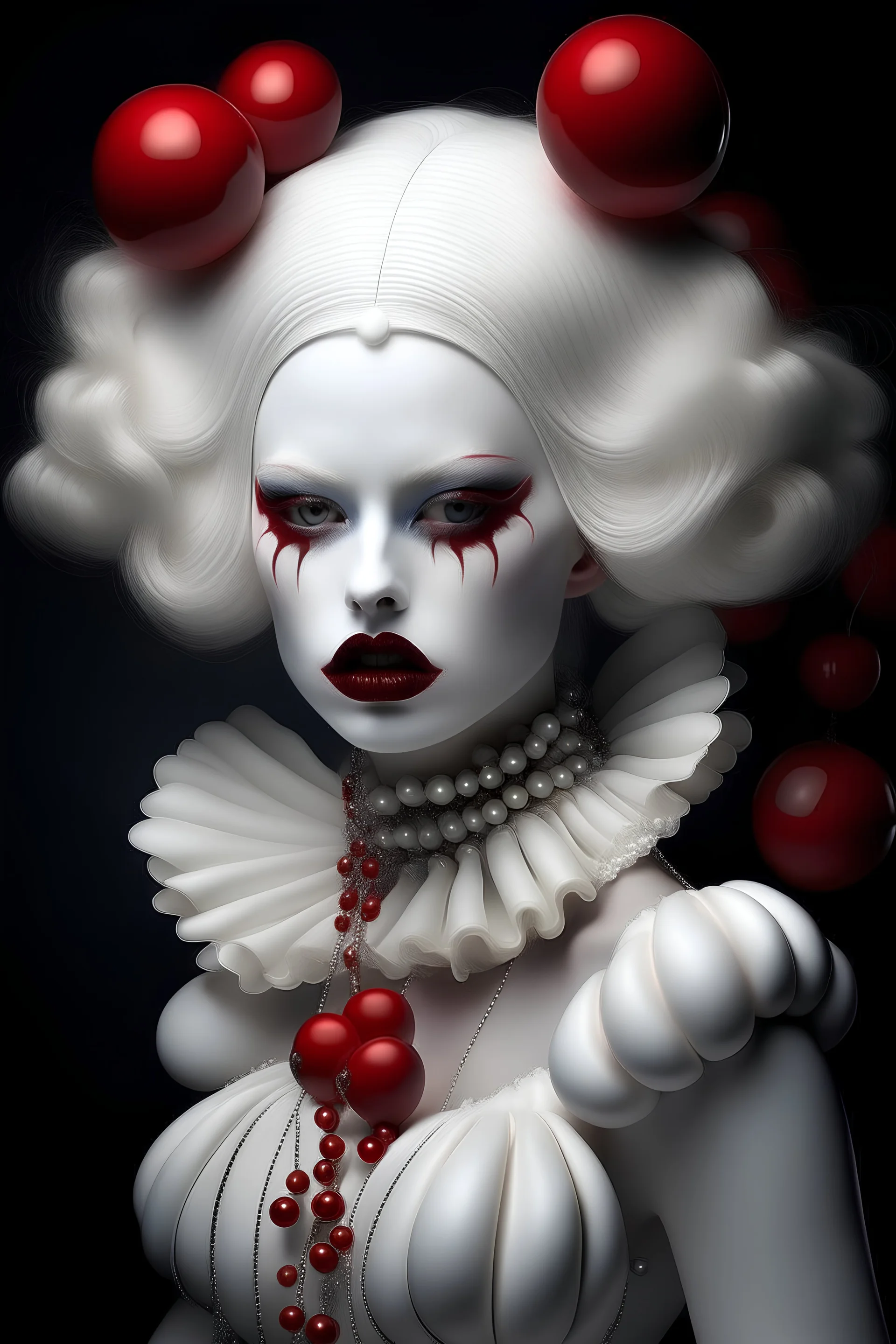 white clown sicle 17, rococo hiper makeup white red lips tornasolei hair by Natalie Shau