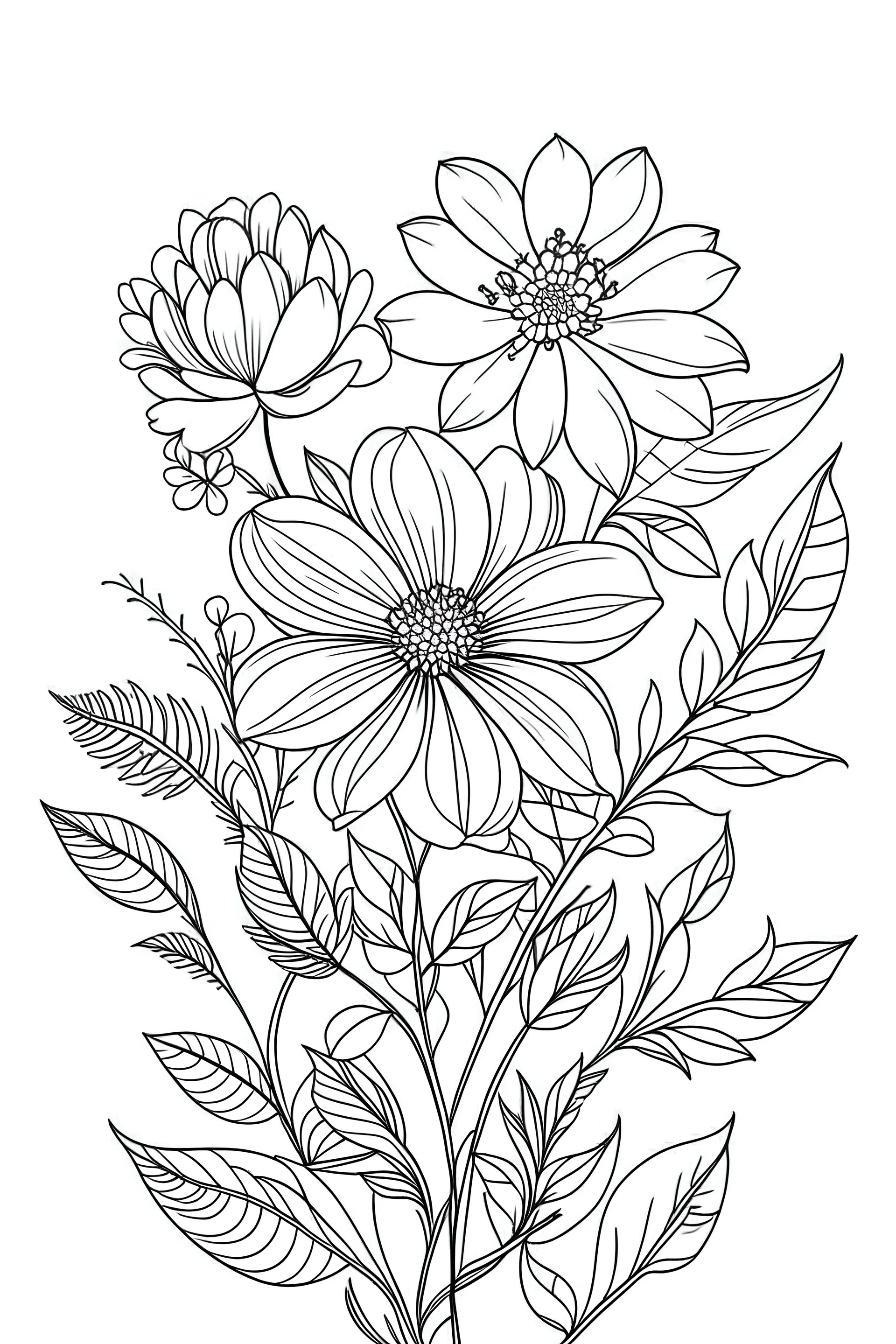 outline art for Flowers coloring pages with sitch, white background, Sketch style, full body, only use outline, toddlers style, clean line art, white background, no shadows and clear and well outlined.