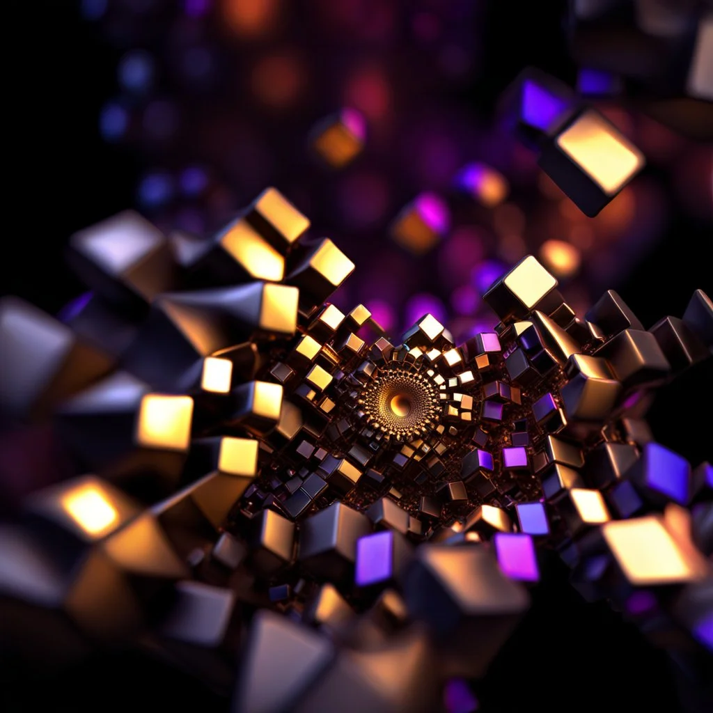a mandelbulb 3d fractal made of metallic random color cubes a pertty artistc background