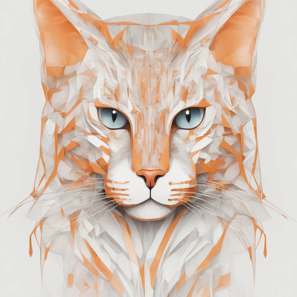 Impresionante gato de arte lineal, colores blanco y anaranjado, calidad ultra, 8k