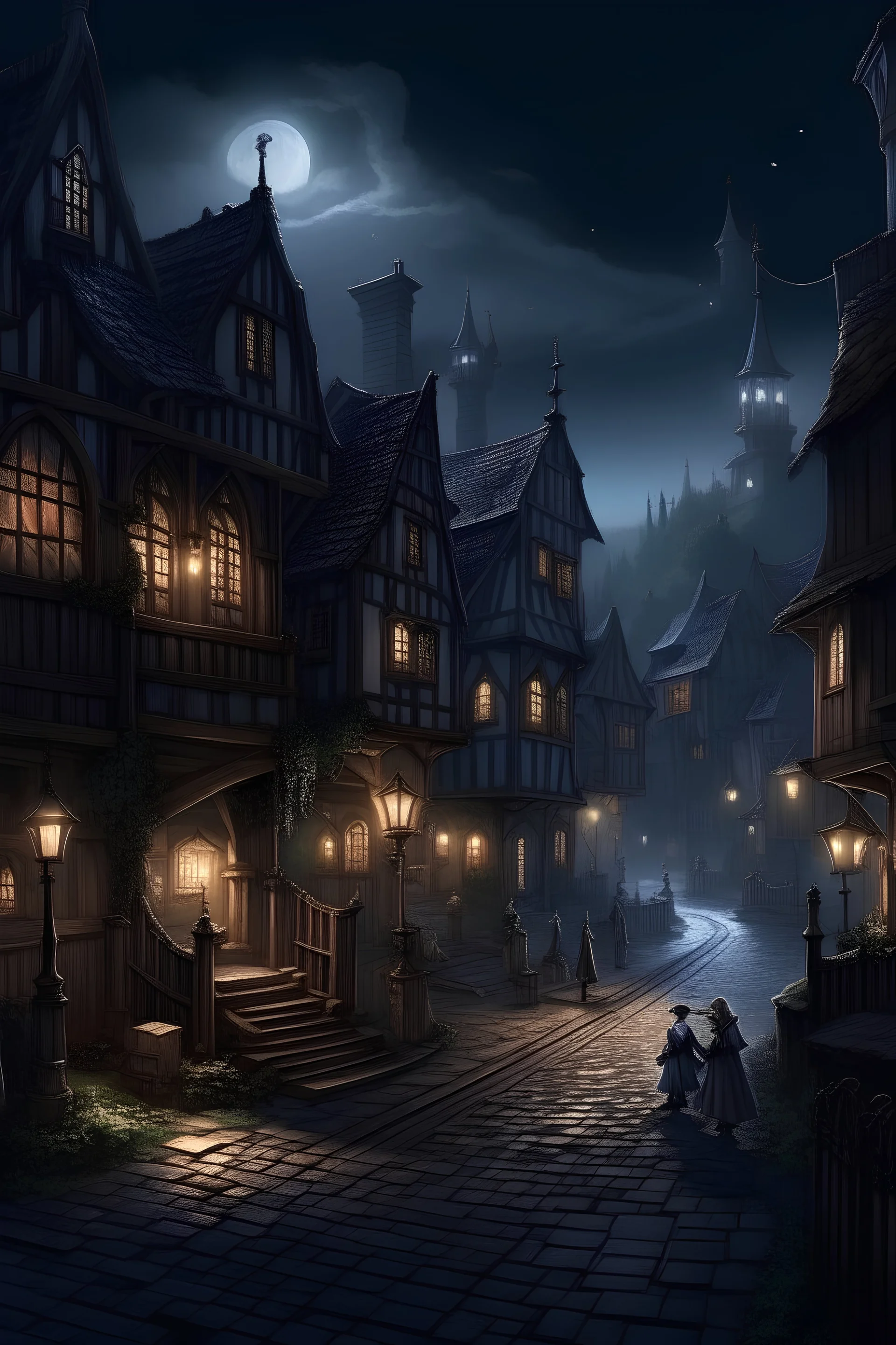 murder in a fantasy town at night
