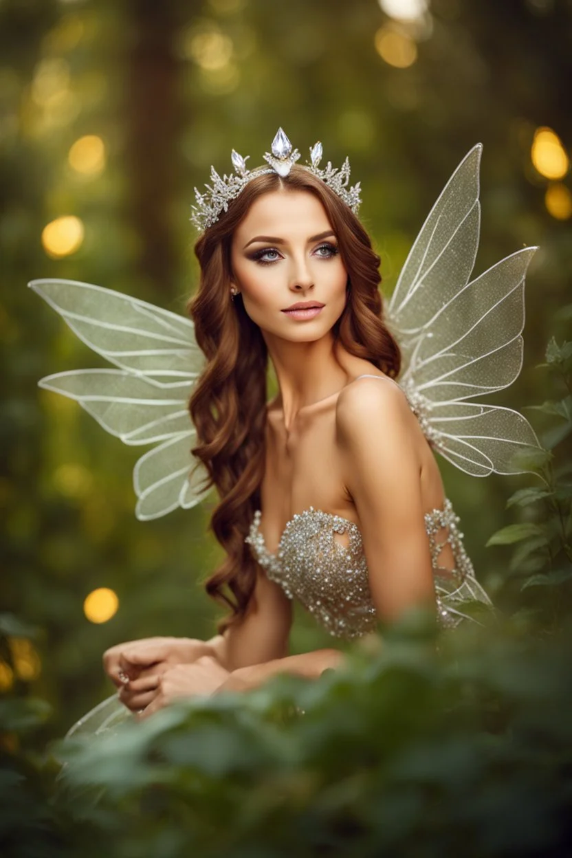 Gorgeous Real Photography Beautiful Super Model European woman dressing Beautiful Lady Fairy with straddle wings,diamonds jewelry,wonderland background,close-up portrait