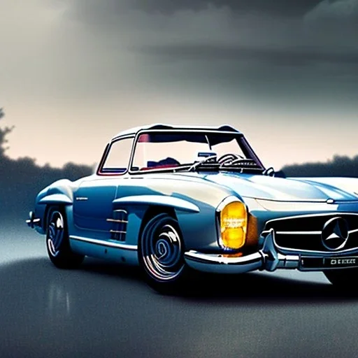 fullbody Drawing of 'Mercedes-Benz 300 SL'extremely modded,intricate detail,by andrea bonelli,Kilian Eng,Ohrai,evan lee,three quarters view, toned colors,16k