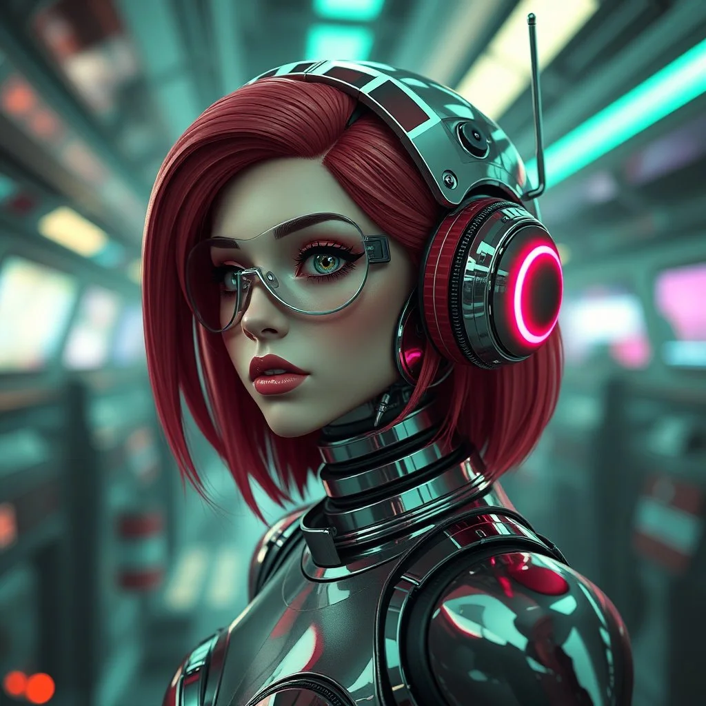 a retro-futuristic feminine android, space age, dystopia, stylised, digital art, 3d render