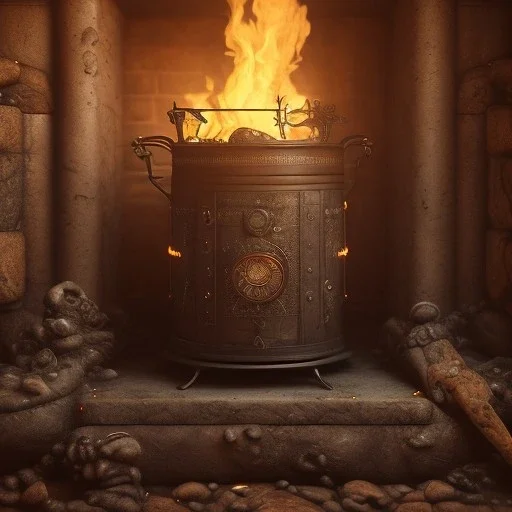 an viking fire place in old house, scary, zombie, steam punk, realistic, made in octane, cinematic, ultra-realistic, extremely detailed octane rendering, 8K, VRAY Super Real ar 2:3, dof photorealistic futuristic 50mm lens hard lighting dark gray tintype photograph, realistic lighting, sepia color