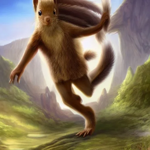 Fantasy image,d&d, person running from a Giant squirrel