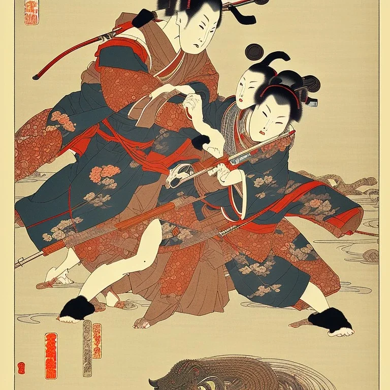 Ukiyo-e, samuri fightning samuri