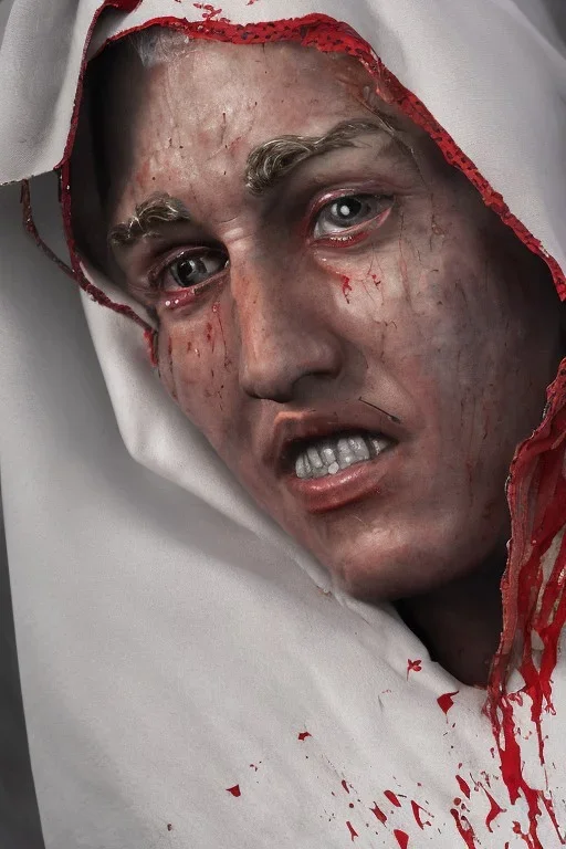 The Virgin Mary, cries with blood, Outlast, photorealistic illustration, 8k